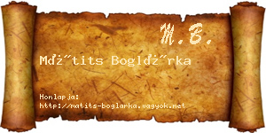 Mátits Boglárka névjegykártya